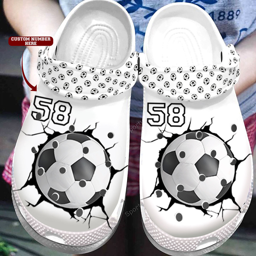 Custom Number Soccer Ball Break The Wall White Clogs Crocs Shoes