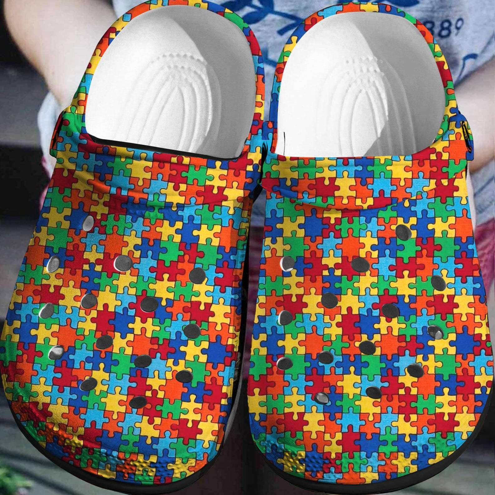 Autism Awareness Day Pattern Puzzle Pieces Crocband Clog Crocs Shoes