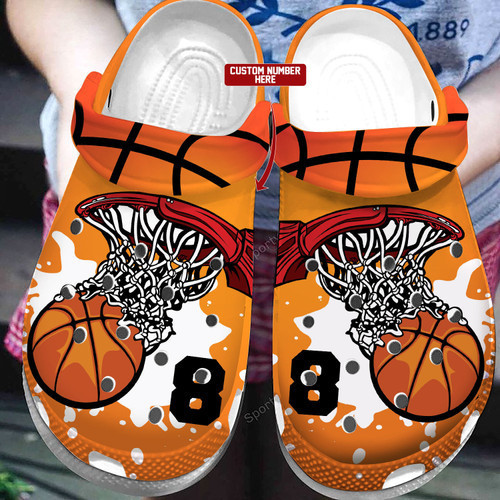 Custom Number Basketball Hoop Watercolor Clogs Crocs Shoes