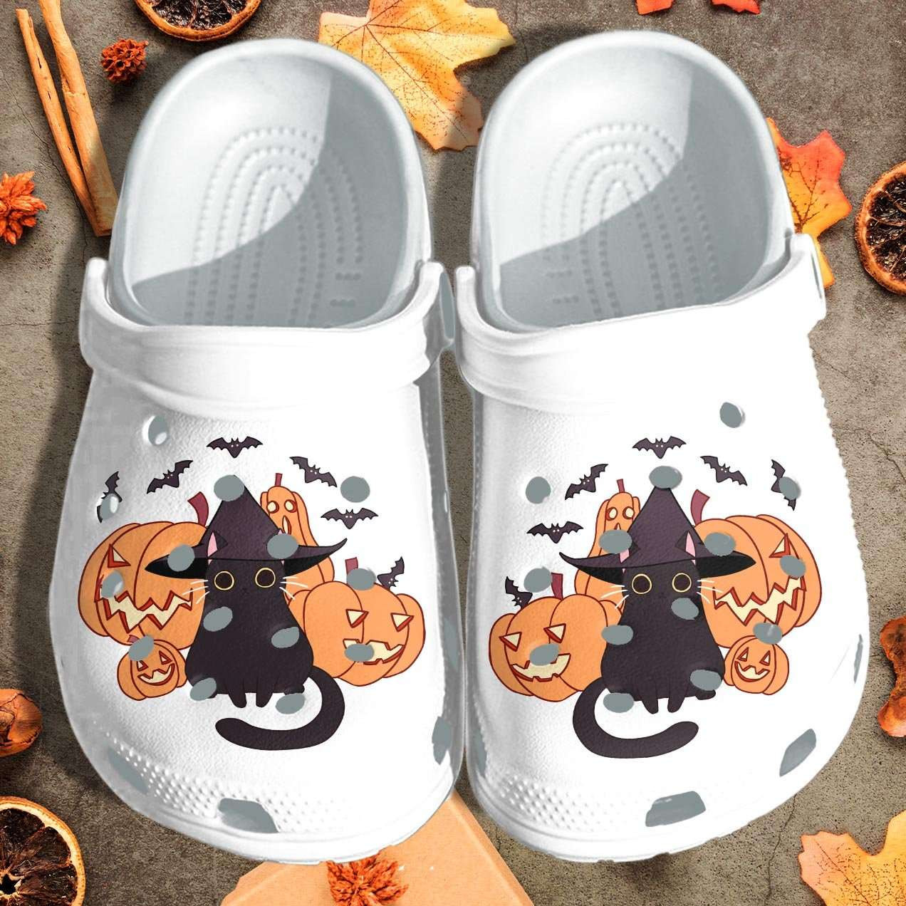 Halloween Black Cat Kawaii Wearing Witch Hat Crocband Clogs Crocs Shoes