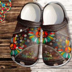 Hippie Soul Peace Daisy Leather Croc Crocs Shoes- Daisy Rainbow Peace Love Crocs Shoes Croc Clogs Gift Birthday Girl