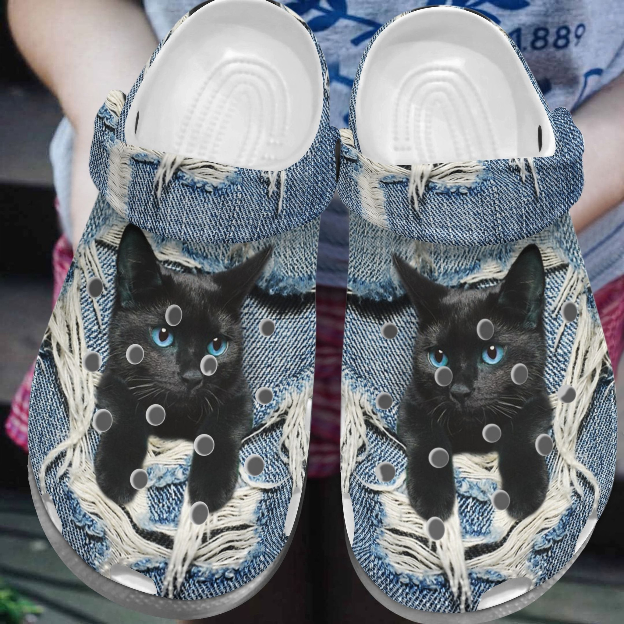 Black Cat Scratch Jean Crocs Shoes - Little Animal Clog Birthday Gift For Men Women