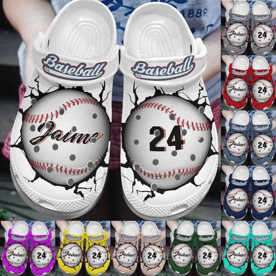 Custom Name Number Colorful Baseball Break The Wall Clogs Crocs Shoes