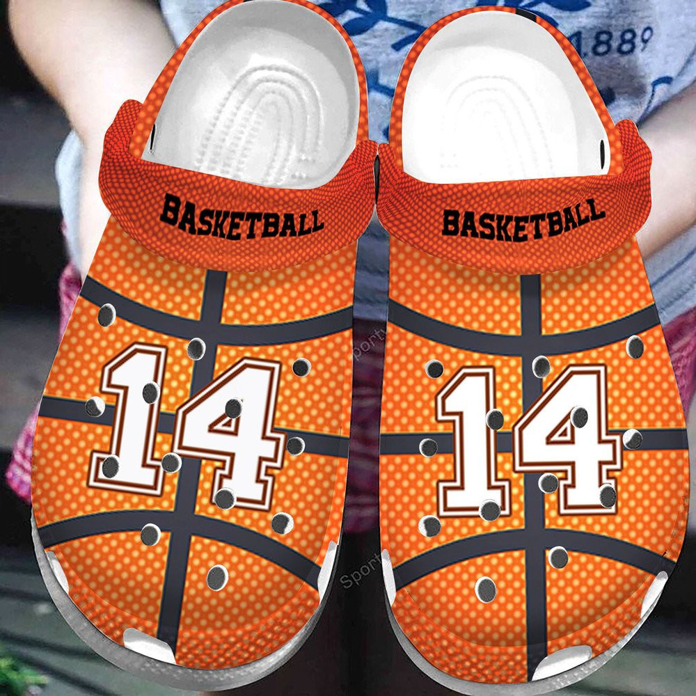 Custom Text Orange Basketball Ball Leather Clogs Crocs Shoes