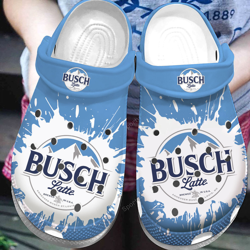 Busch Latte Brewed In Usa Blue Clogs Crocs Shoes