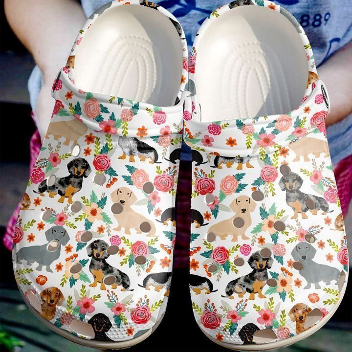 Dachshund Floral Pattern Classic Clogs Crocs Shoes