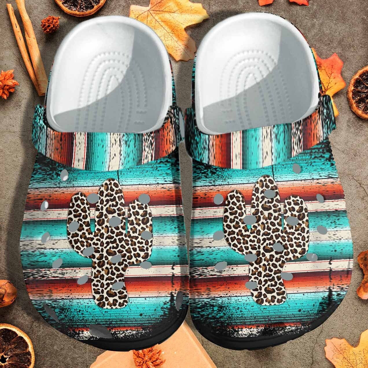 Leopard Cactus Serape Cactus Leopard Turquoise Crocs Shoes Clogs