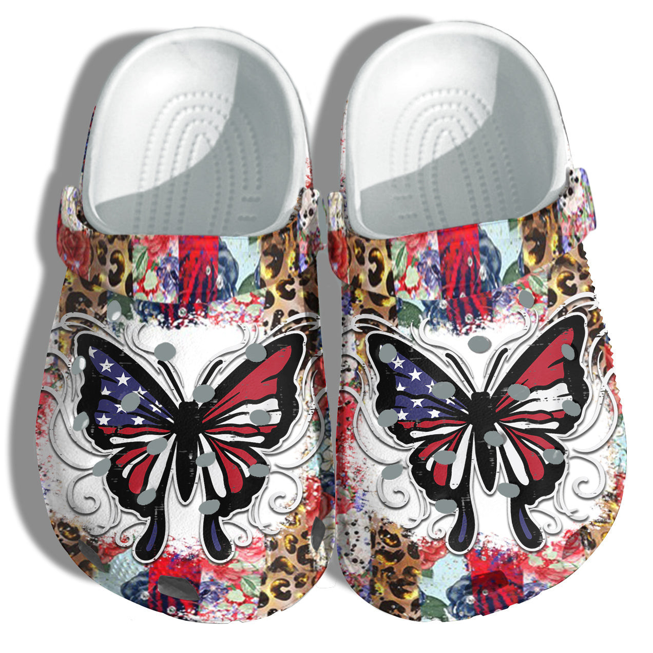 Colorful Butterfly 4Th Of July Crocs Clog Shoes Gift Women - Twinkle Leopard Butterflies America Flag Crocs Clog Shoes Birthday Gift