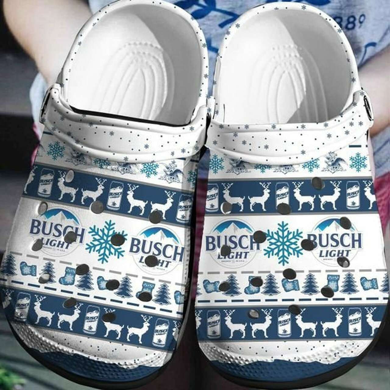 Busch Light Beer Christmas Pattern Crocband Clog Crocs Shoes