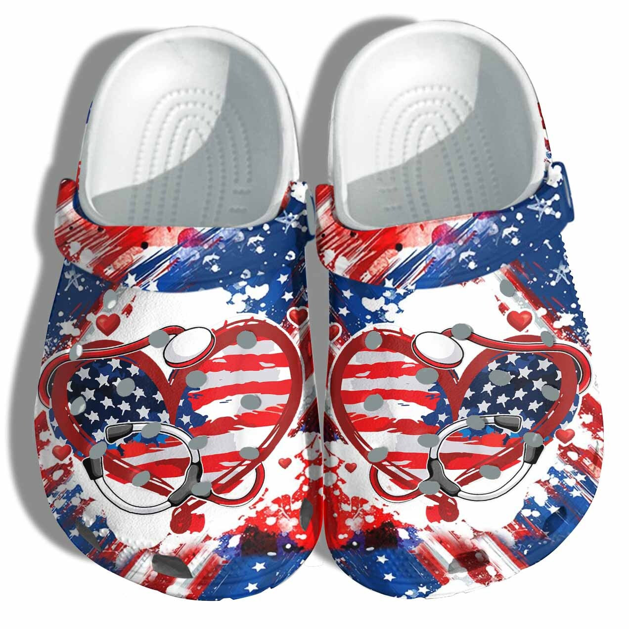 Nurse Life 4Th Of July Crocs Clog Shoes Gift Friends -Heart Love Usa America Flag Twinkle Crocs Clog Shoes Birthday Day Gift Grandma