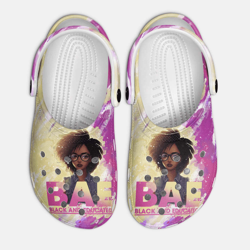 Black And Educate Afro Woman African American Classic Clogs Crocs Shoes