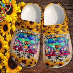 Camping Bus Peace Sunflower Croc Crocs Shoes Gift Mother Day- Hippie Trippy Bus Camp Crocs Shoes Croc Clogs