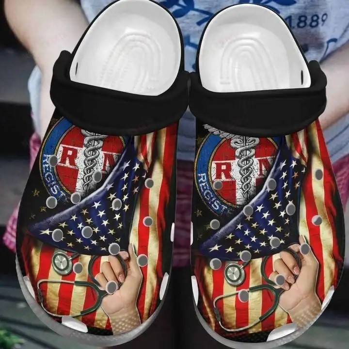 Nurse American Flag And Rn Nurse Crocband Clog Crocs Shoes For Men Women