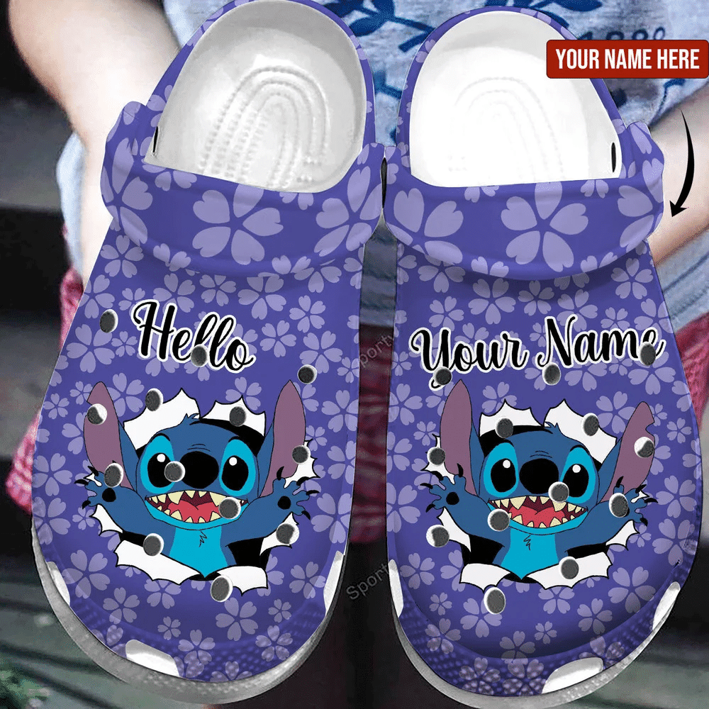 Custom Name Stitch Hello So Cute Kids Clogs Crocs Shoes