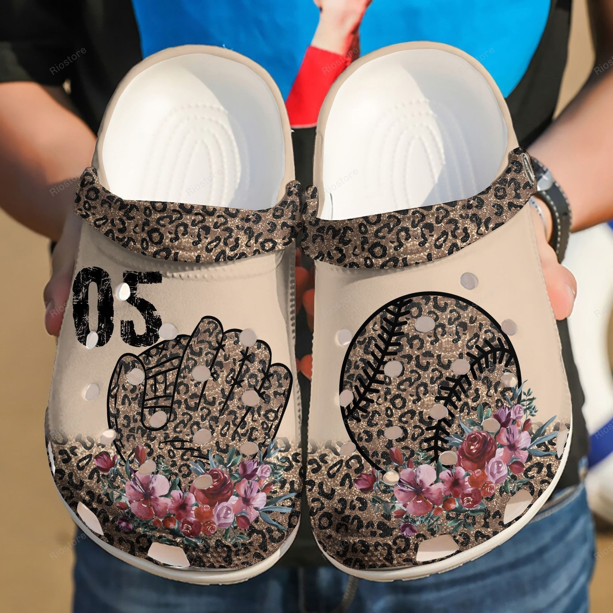 Baseball Leopard Girl Gloves Flower Crocs Shoes clog For Batter Girl