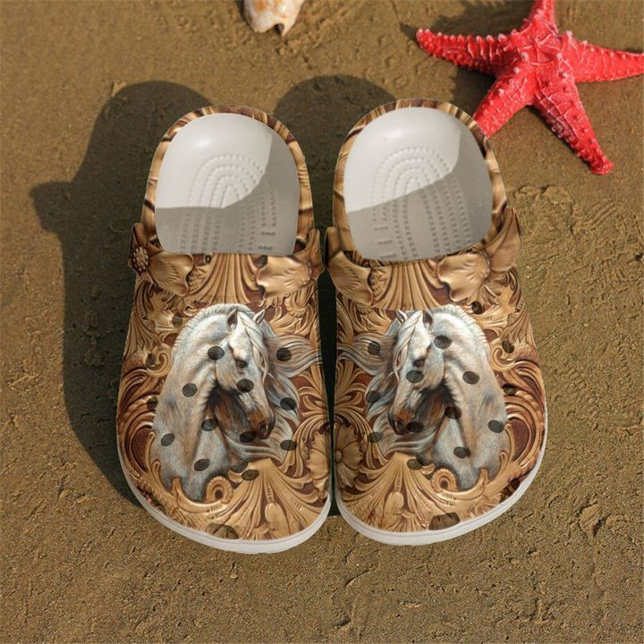 Horse Wooden White Classic Clogs Crocs Shoes