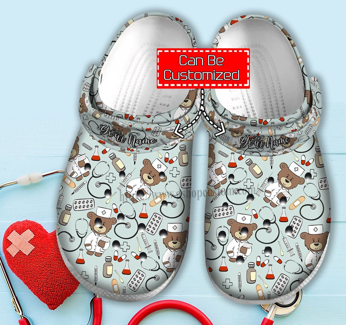 Nurse Baby Bear Medical Crocs Shoes For Daughter Wife Mother Day - Nurse Item Chibi Crocs Shoes Croc Clogs Customize Name