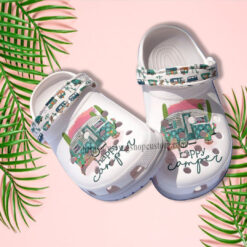 Happy Camping Cactus Desert Cute Croc Crocs Shoes Gift Wife Mother Day- Camping Bus Pinky Crocs Shoes Croc Clogs Gift Women