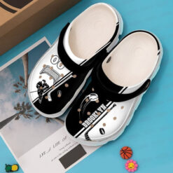 Hockey Personalized Black And White clog Crocs Shoes