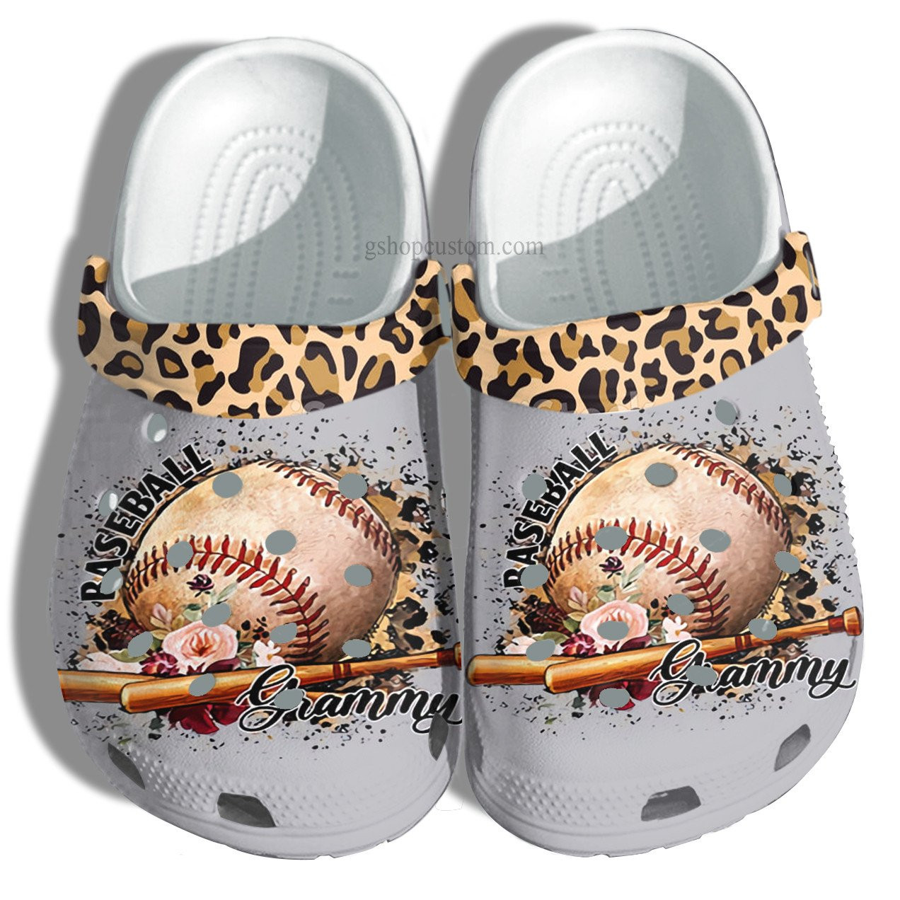 Baseball Grammy Leopard Skin Flower Crocs Shoes For Mother Day - Baseball Grandma Crocs Shoes Croc Clogs Customize Name