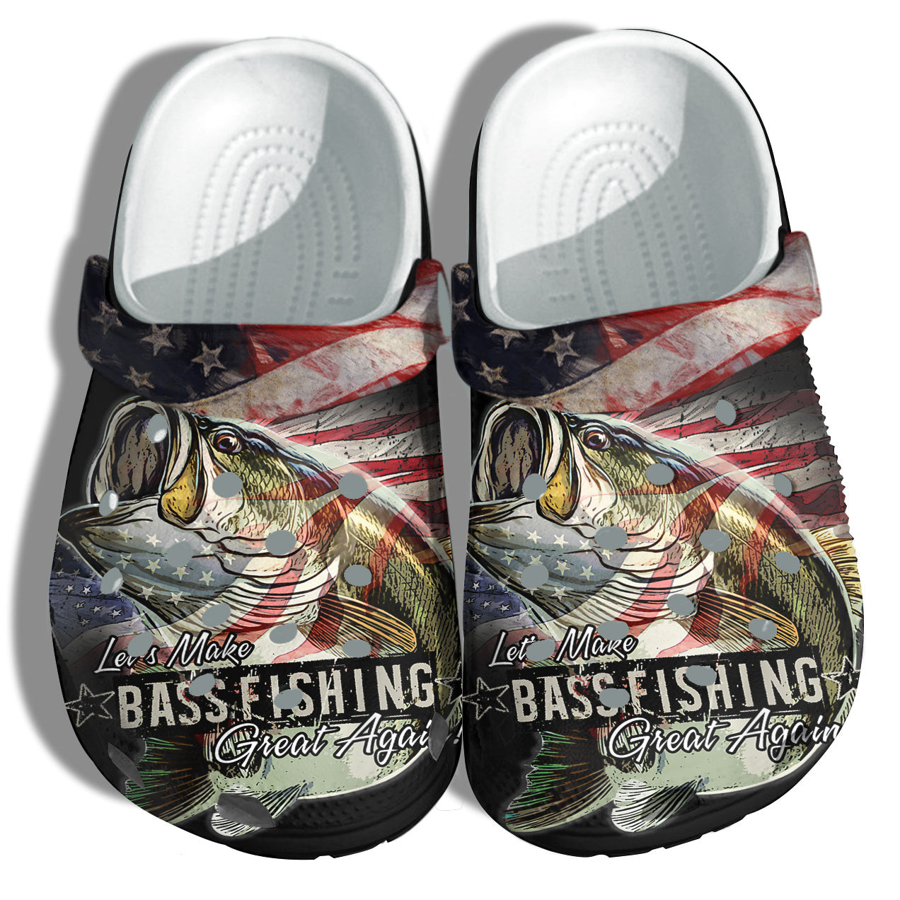Bass Fishing America Flag Crocs Clog Shoes Gift Men Father Day- Lets Make Bass Fish Great Again 4Th Of July Crocs Clog Shoes Birthday Grandpa