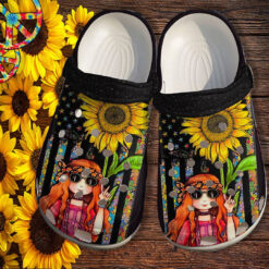 Hippie Daughter Gifts Sunflower Hippie Girl Croc Crocs Shoes Customize - America Flag Hippie Sunflower Crocs Shoes Croc Clogs