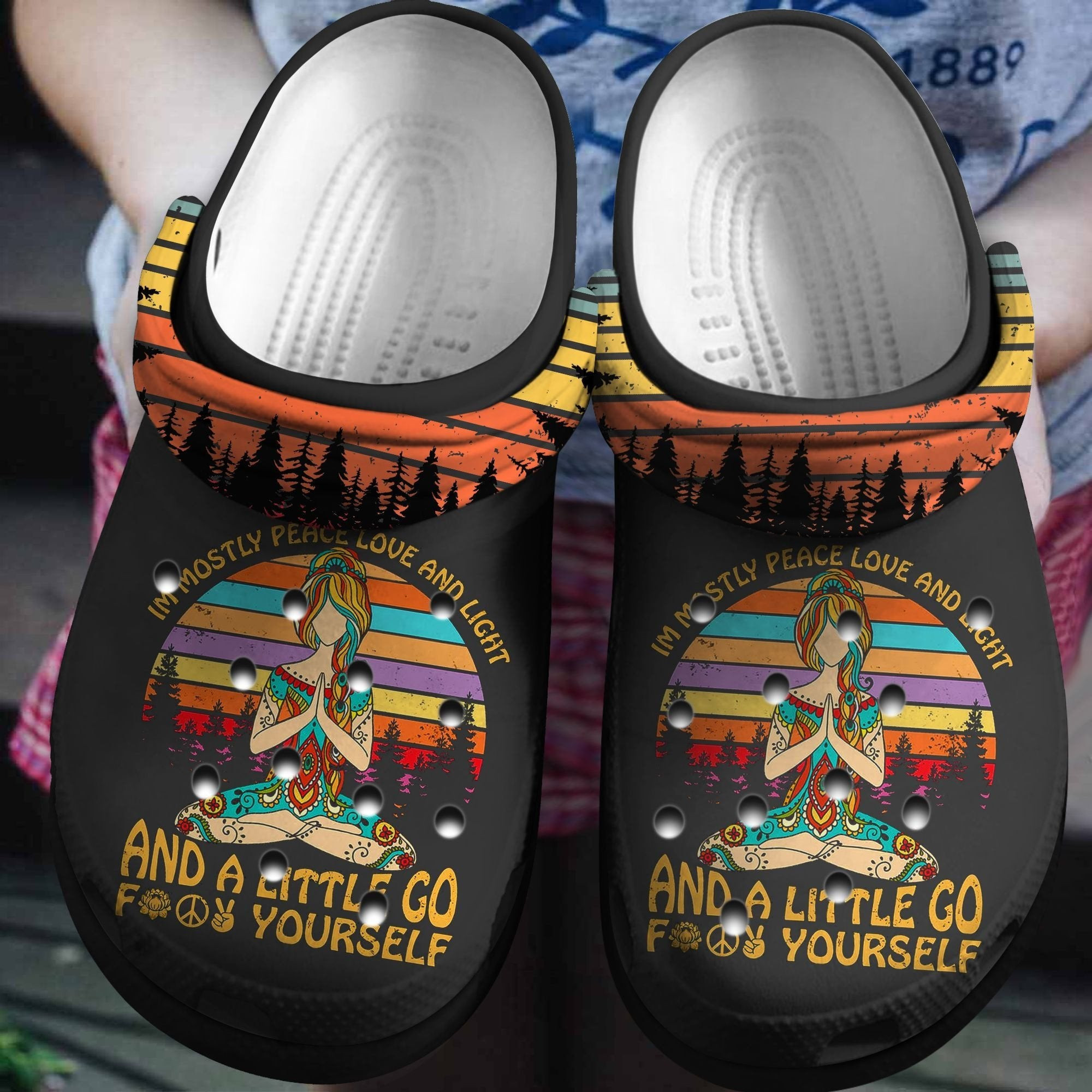 Im Mostly Peace Love And Light Crocs Shoes - Yoga Girl clogs Gift For Birthday