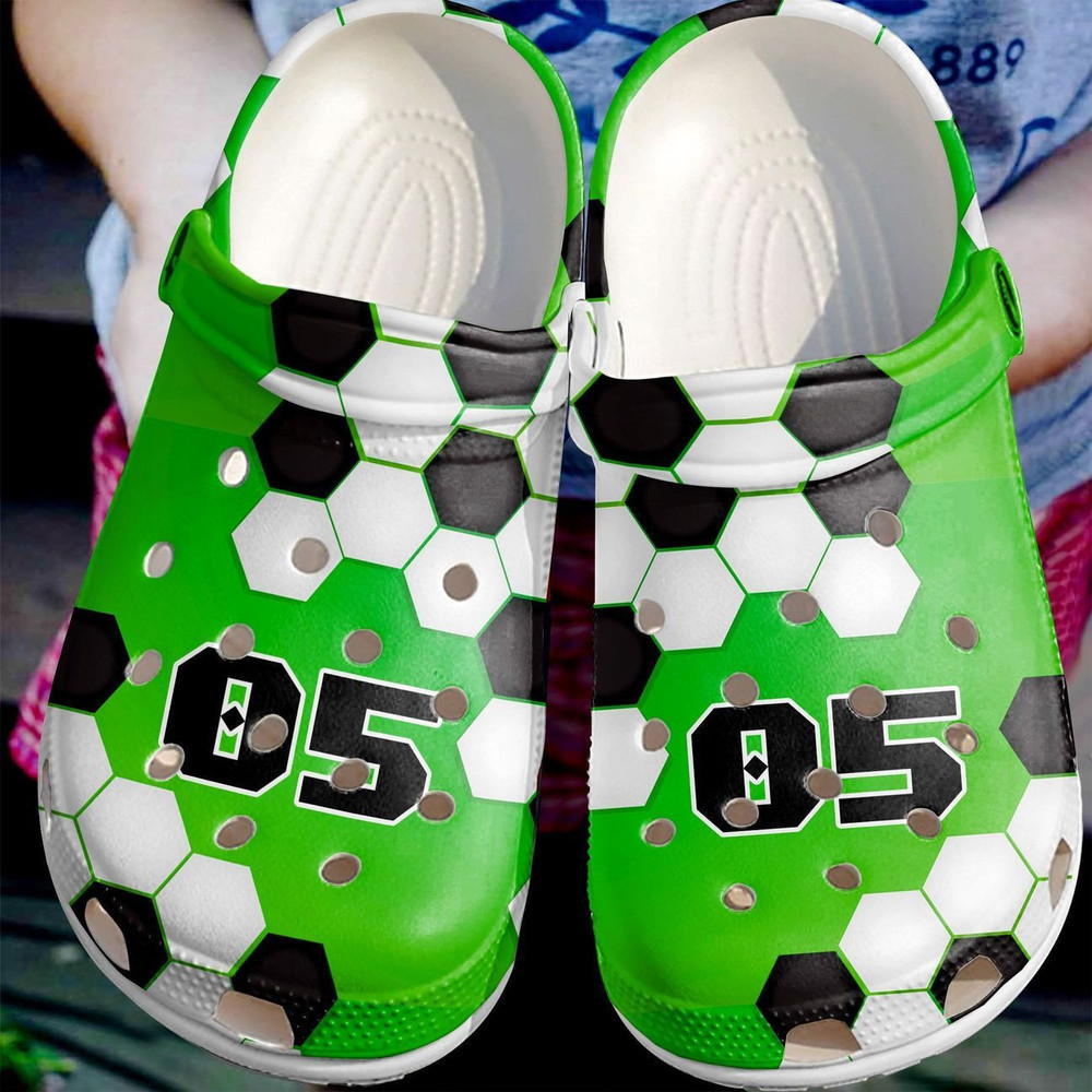 Custom Number Simple Soccer Green Clogs Crocs Shoes