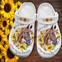 Horses Girl Sunflower Croc Crocs Shoes Gift Women- Girl Love Horses Crocs Shoes Croc Clogs Mother Day 2022