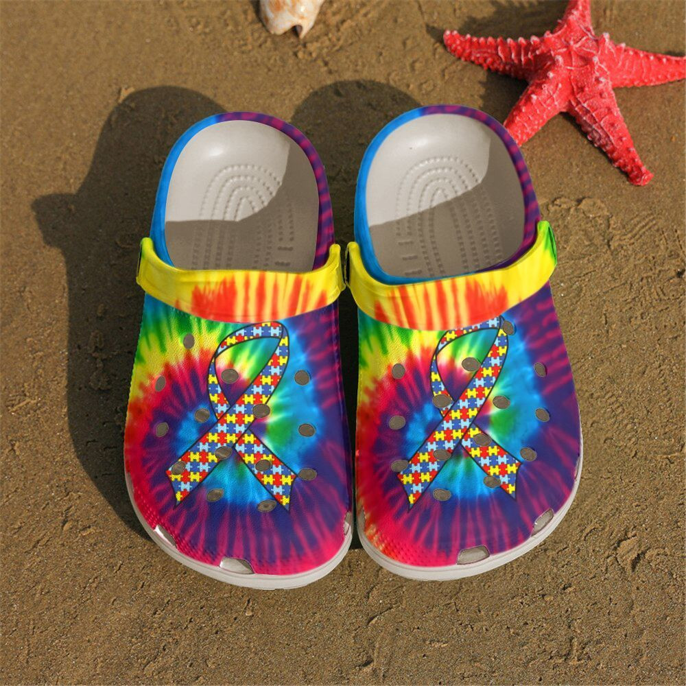 Autism Awareness Ribbon Tie Dye Color Crocband Clog Crocs Shoes