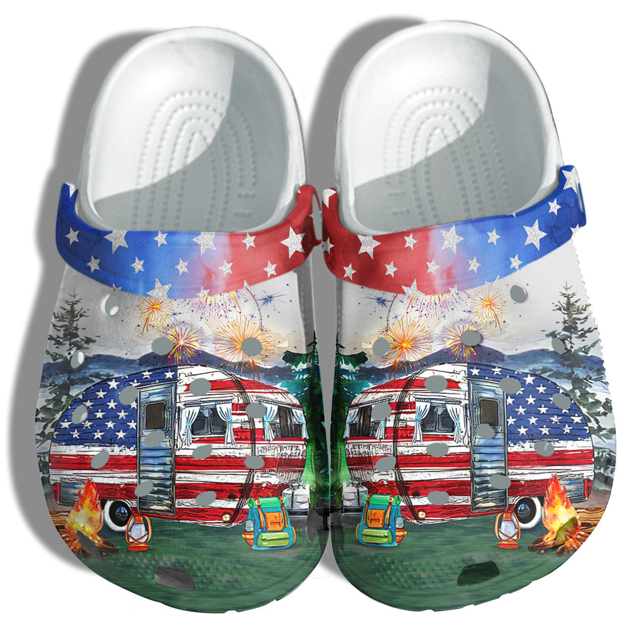 Camping Bus Happy New Year America Flag Crocs Clog Shoes Gift Women - Forest 4Th Of July Celebrate National Day Crocs Clog Shoes Birthday Gift