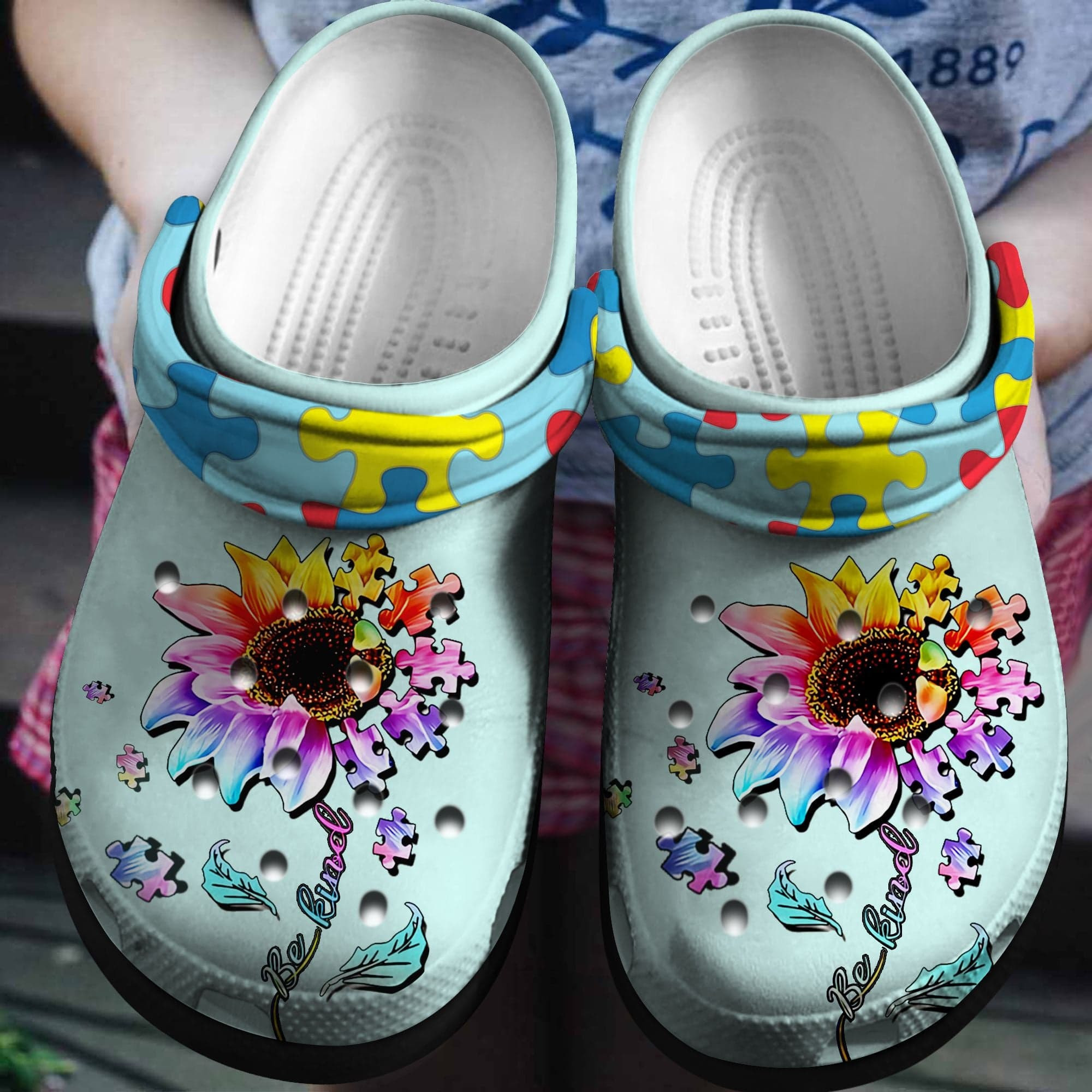 Autism Awareness Be Kind Sunflower Puzzle Crocband Clog Crocs Shoes For Men Women