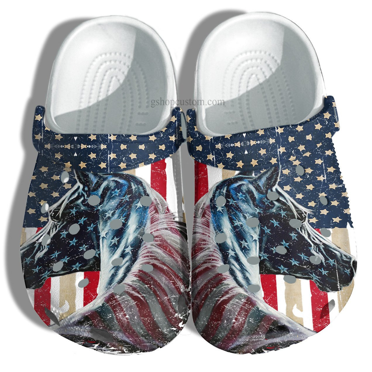 Horse America Usa Flag Crocs Shoes For Horse Girl - 4Th Of July Horse Crocs Shoes Croc Clogs Men Women