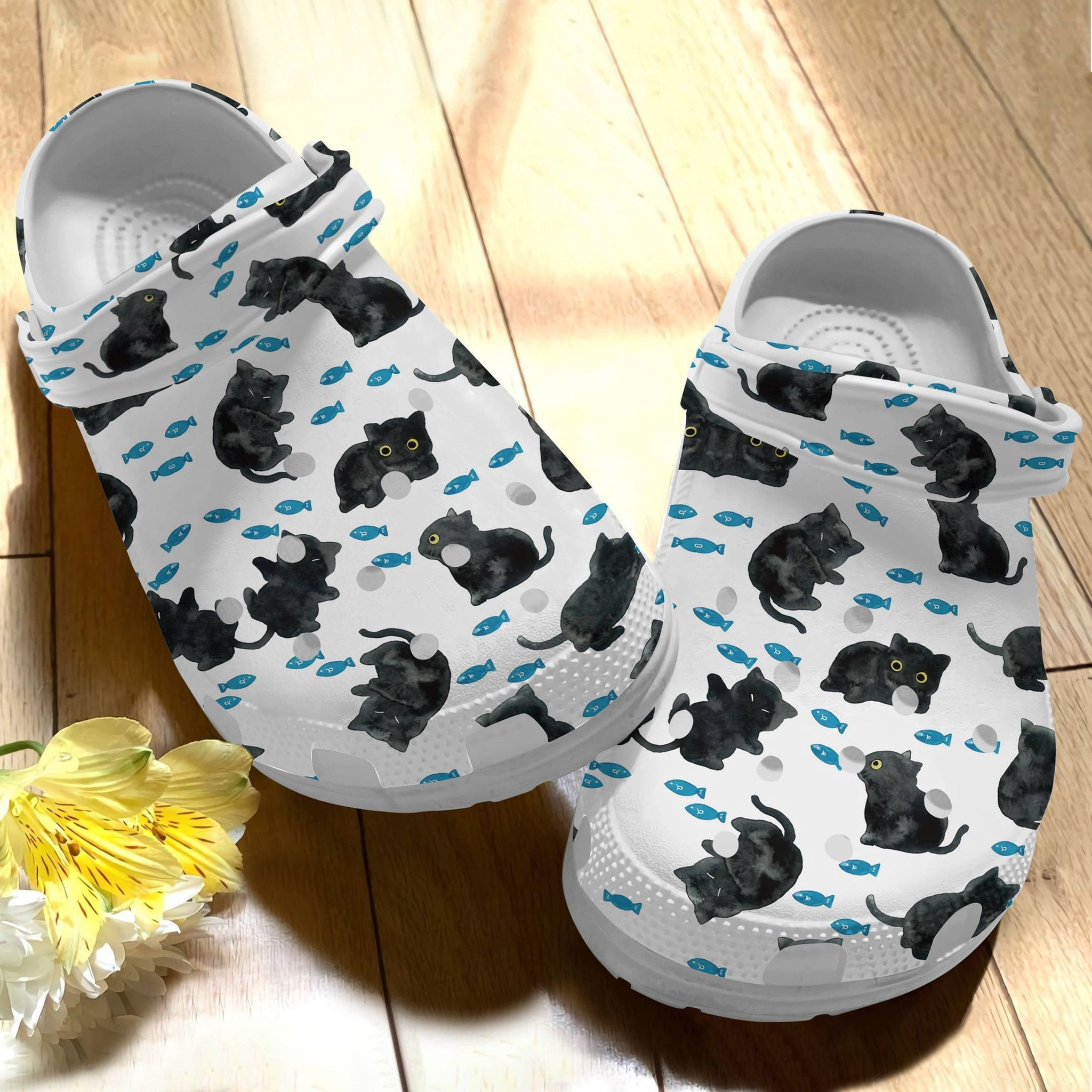 Cute Black Cats Water Color Crocs Shoes - Cute Animal Crocbland Clog Birthday Gift