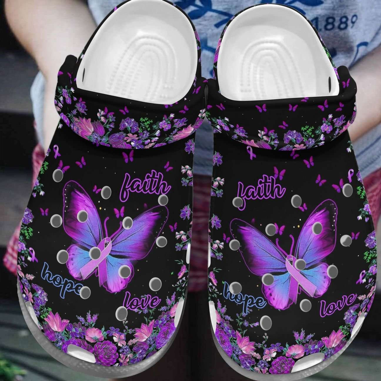 Breast Cancer Awareness Butterfly Faith Hope Love Crocband Clog Crocs Shoes