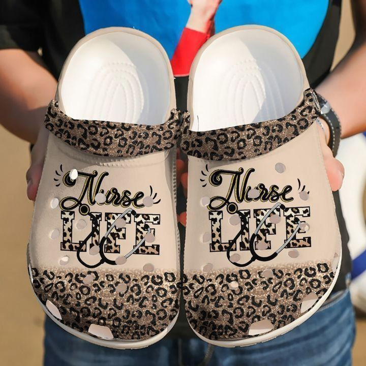 Nurse Nursing Life Cheetah Classic Clogs Crocs Shoes