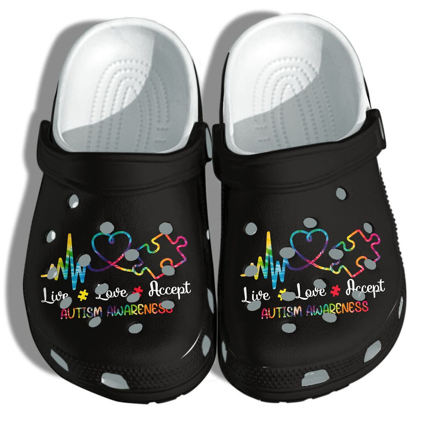 Autism Awareness Heartbeat Live Love Accept Crocband Clog Crocs Shoes For Men Women