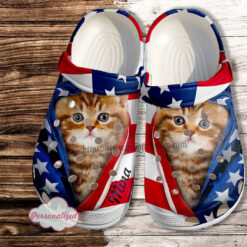 Cat Usa Flag Crocs Shoes Gift Women Mother Day- 4Th Of July America Cat Flag Crocs Shoes Croc Clogs Customize