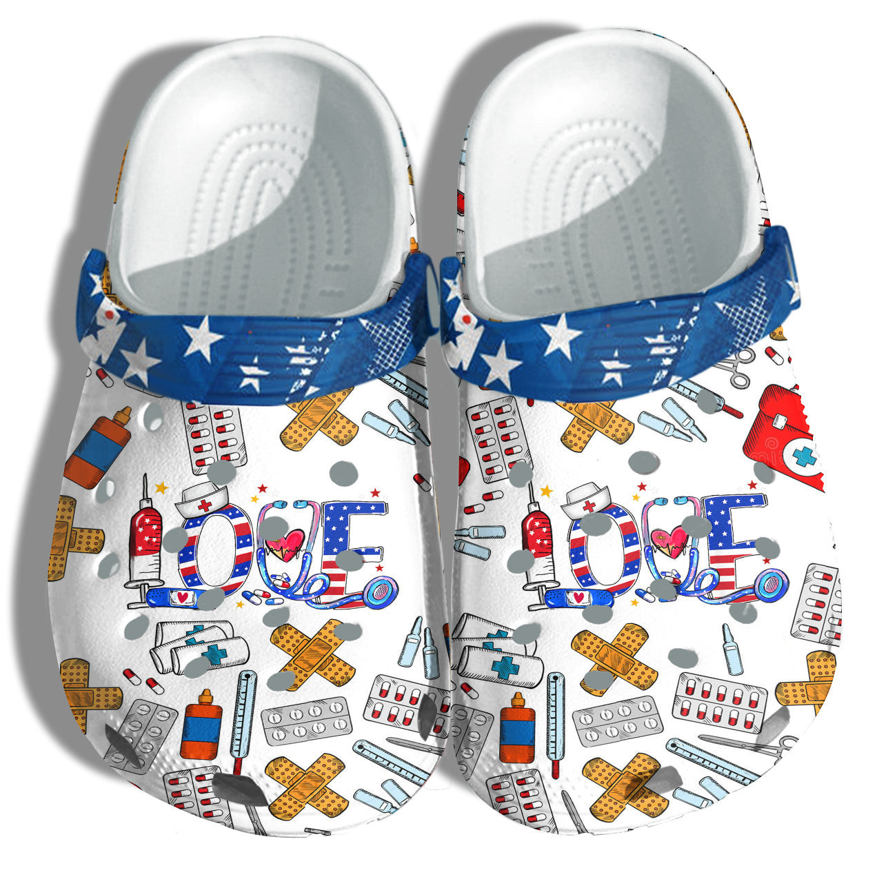 Nurse Love 4Th Of July Crocs Clog Shoes Gift Women - Nurses Life Happy Party America Flag Crocs Clog Shoes Birthday Gift Mommy