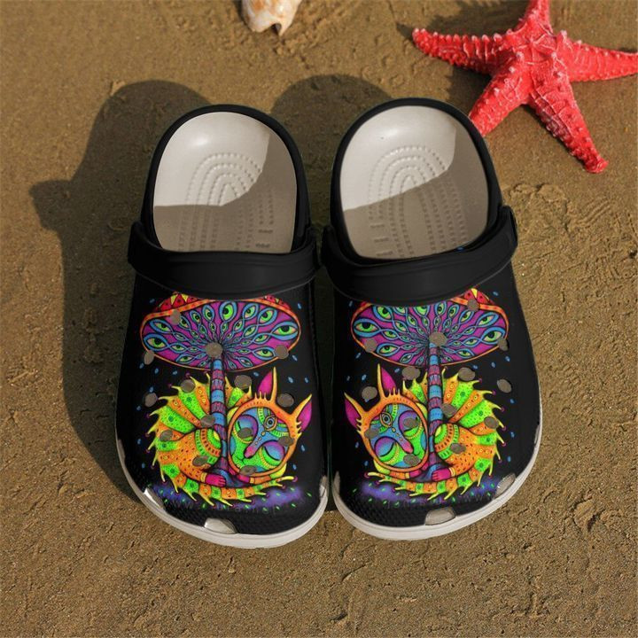 Hippie Trippie Cat And Mushroom Classic Clogs Crocs Shoes