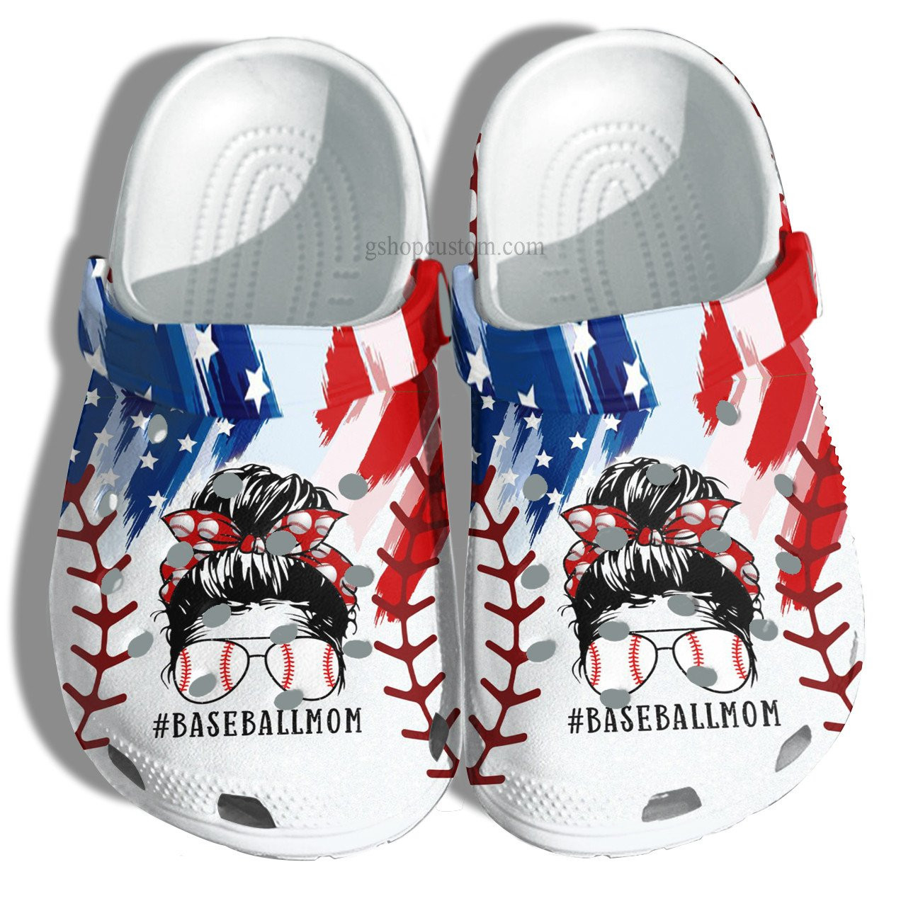 Baseball Mom America Flag Croc Crocs Clog Shoes Gift Grandma- Baseball Line Women Cool Glasses Crocs Clog Shoes Gift Mother Day