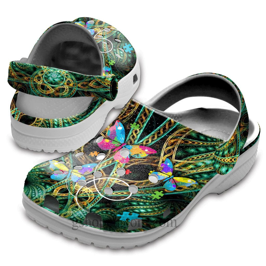 Butterfly Autism Flower Hippie Crocs Shoes - Hippie Be Kind Butterfly Crocs Shoes Croc Clogs Gifts Women