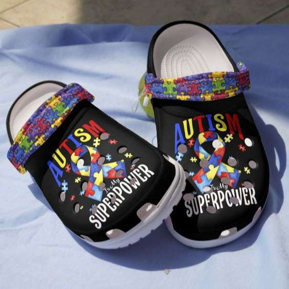 Autism Awareness Day Autism Is My Superpower Ribbon Puzzle Pieces Crocband Clog Crocs Shoes