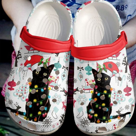Black Cat Santa Hat Christmas Pattern Crocband Clog Crocs Shoes For Men Women