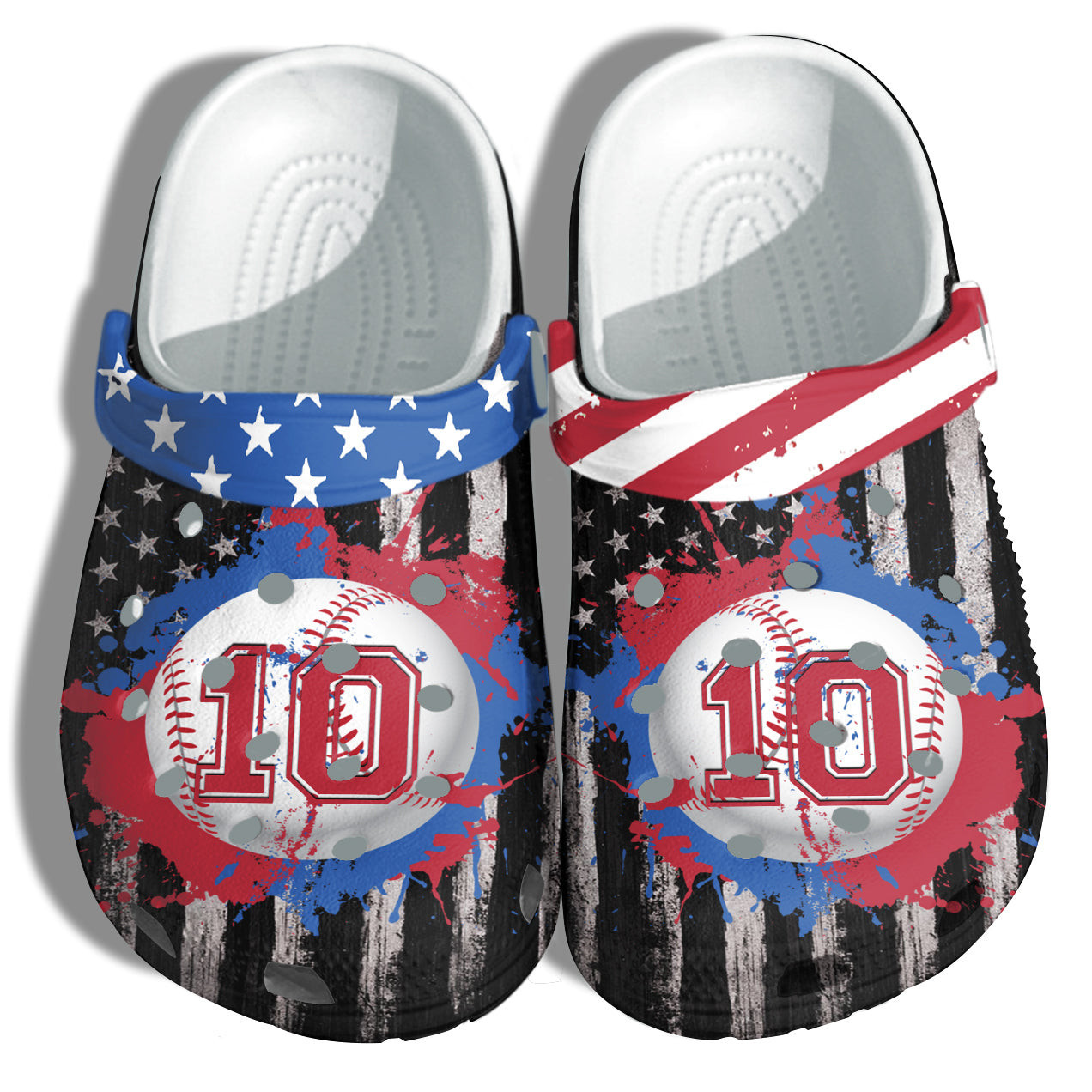 Baseball Player Sport 4Th Of July Crocs Clog Shoes Gift Women - Colorful Sport Spirit Number 10 America Flag Crocs Clog Shoes Birthday Gift