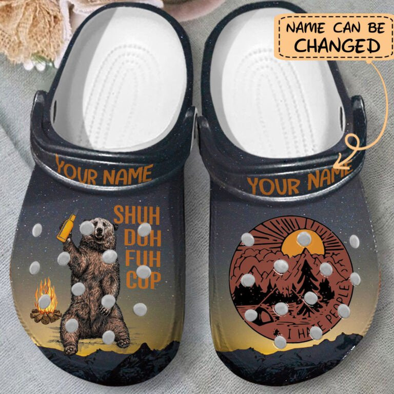 Bear Camping I Hate People Personalized Crocs Shoes clogs Gifts For Men Women