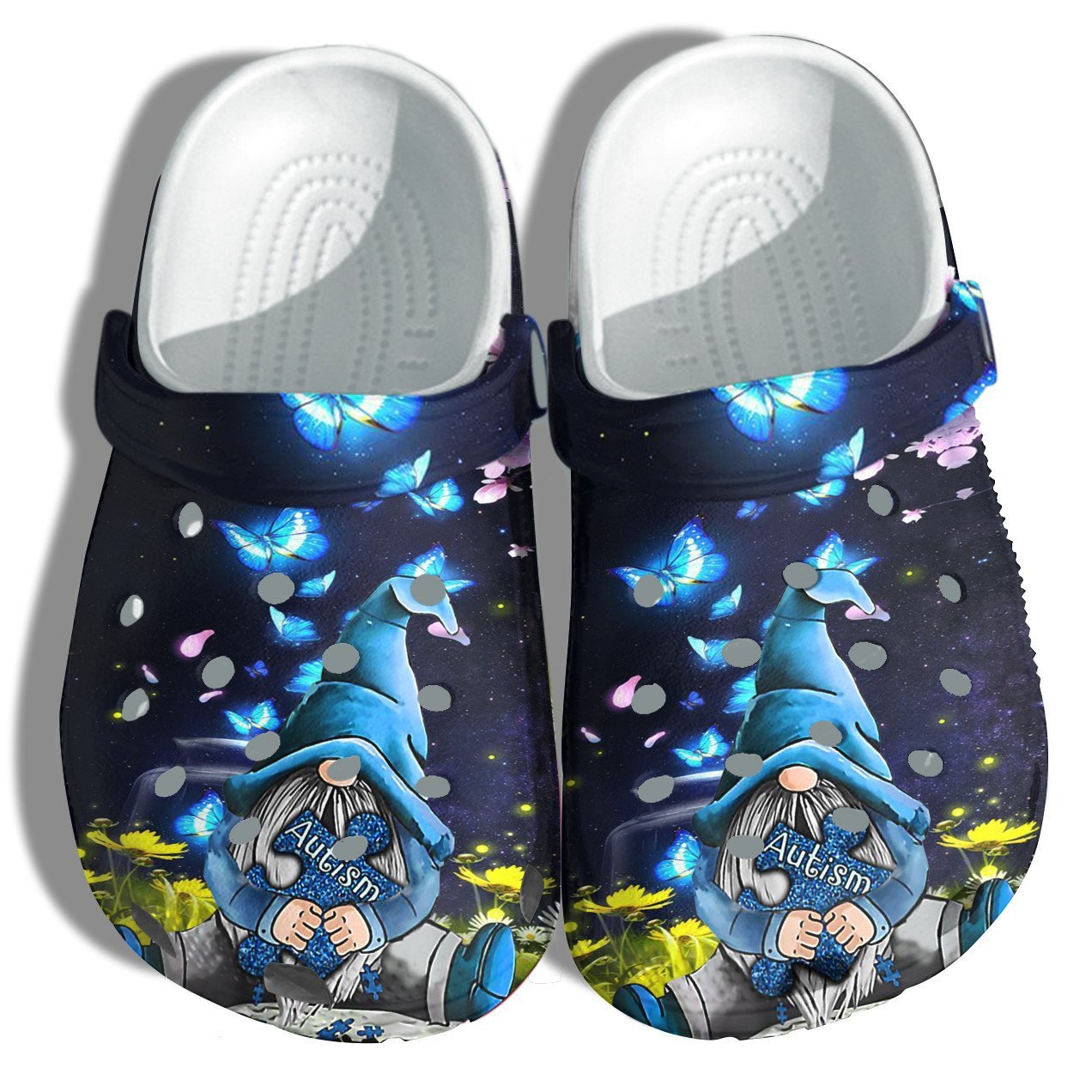 Blue Gnome And Butterfly Autism Awareness clogs Crocs Shoes Birthday Gifts For Daughter