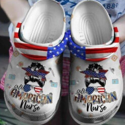 Cool Girl Glasses American Nurse Crocs Clog Shoes 4Th Of July - Nurse Shoe Gift