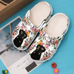 Black Cat Floral Classic Clogs Crocs Shoes