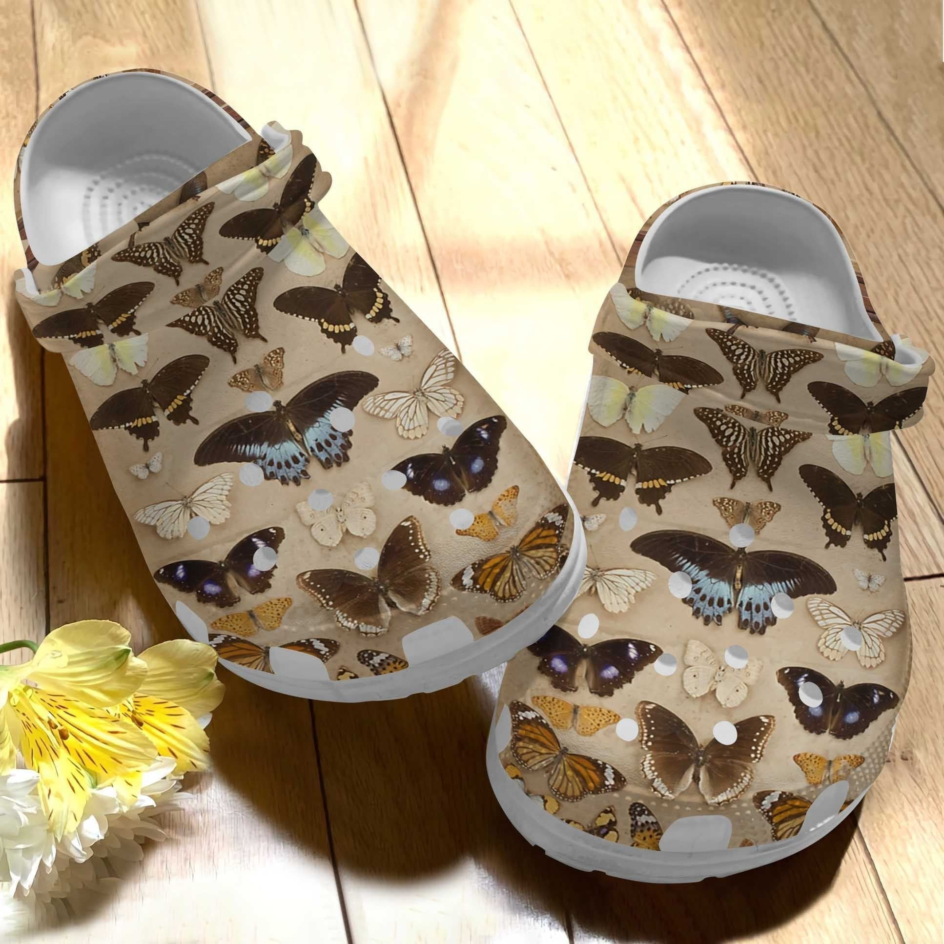 Black Butterflies Croc Crocs Shoes - Butterfly Collection Clog Birthday Gift For Daughter Niece